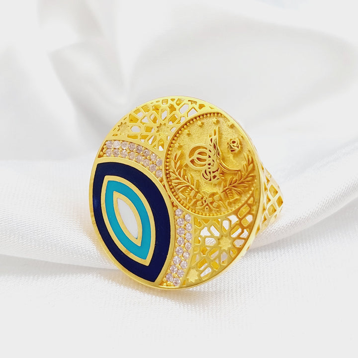 21K Rashadi Enamel Ring Made of 21K Yellow Gold by Saeed Jewelry-26514