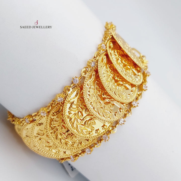 21K Rashadi Fancy Bracelet Made of 21K Yellow Gold by Saeed Jewelry-اسوارة-ليرات-رشادي-اكسترا