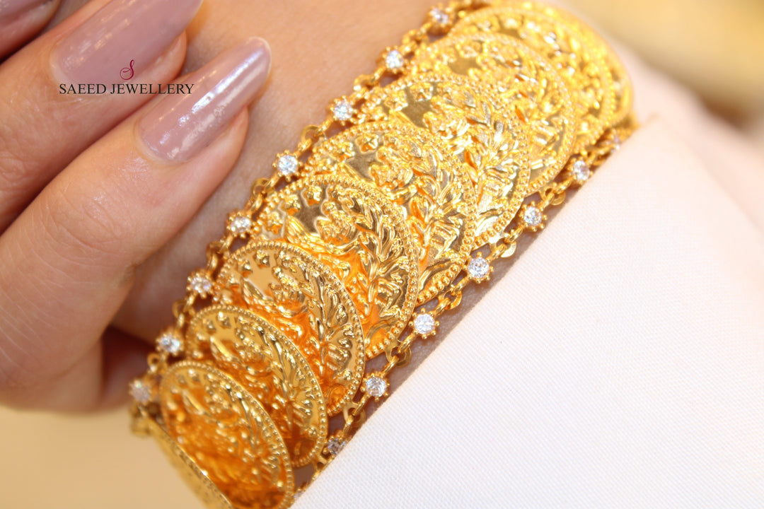 21K Rashadi Fancy Bracelet Made of 21K Yellow Gold by Saeed Jewelry-اسوارة-ليرات-رشادي-اكسترا