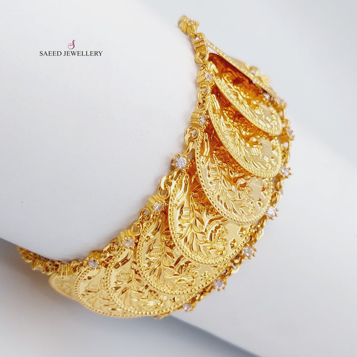 21K Rashadi Fancy Bracelet Made of 21K Yellow Gold by Saeed Jewelry-اسوارة-ليرات-رشادي-اكسترا