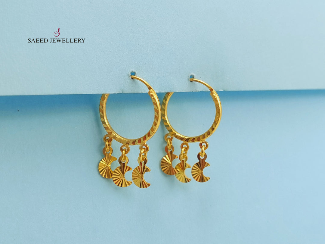 21K Rounded Earrings Made of 21K Yellow Gold by Saeed Jewelry-حلق-ذبلة-2