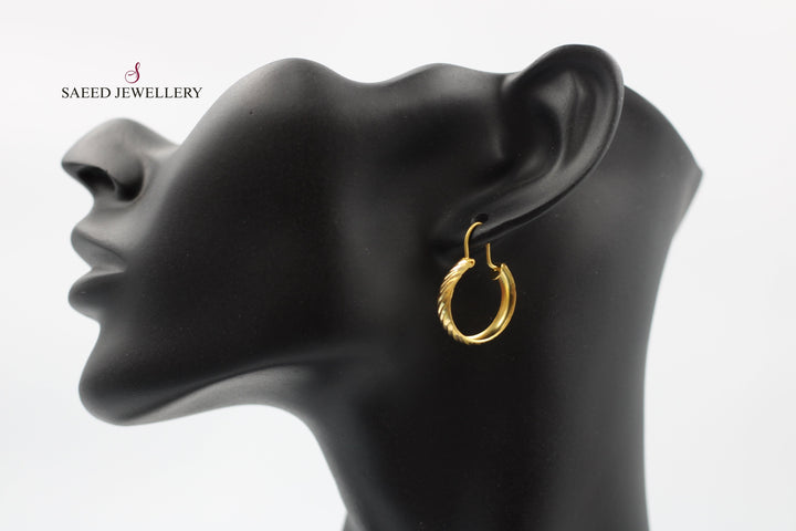 21K Rounded Earrings Made of 21K Yellow Gold by Saeed Jewelry-حلق-ذبلة-3