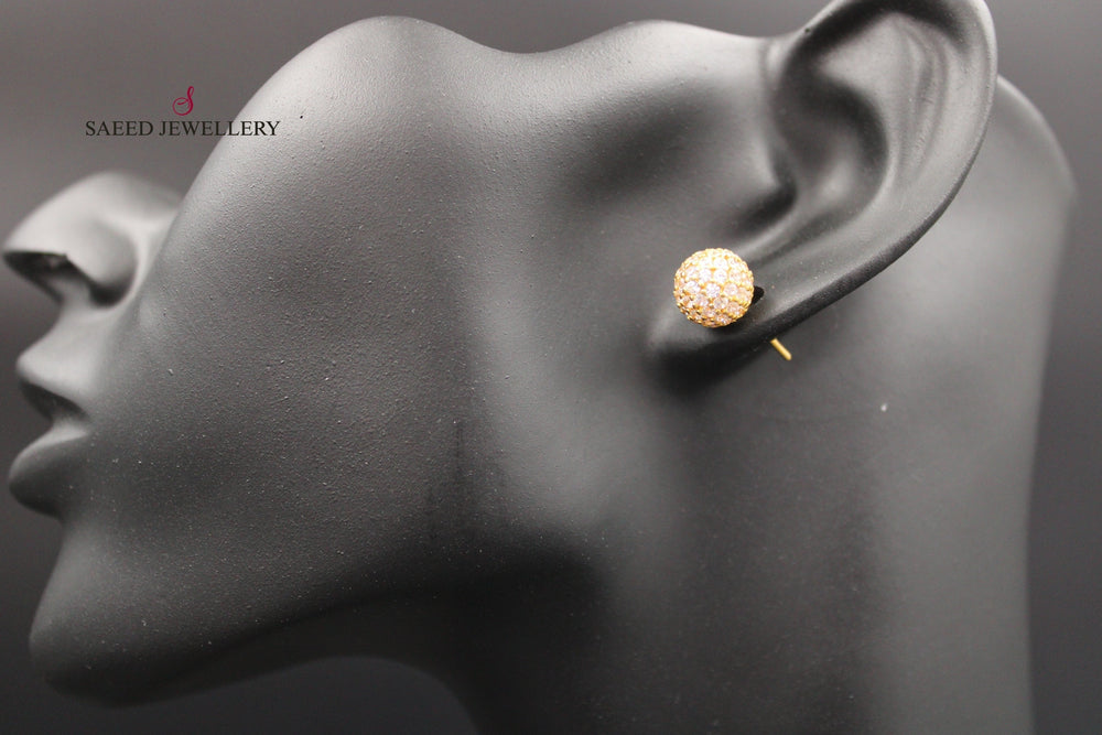 21K Screw Earrings Made of 21K Yellow Gold by Saeed Jewelry-حلق-برغي-محجر