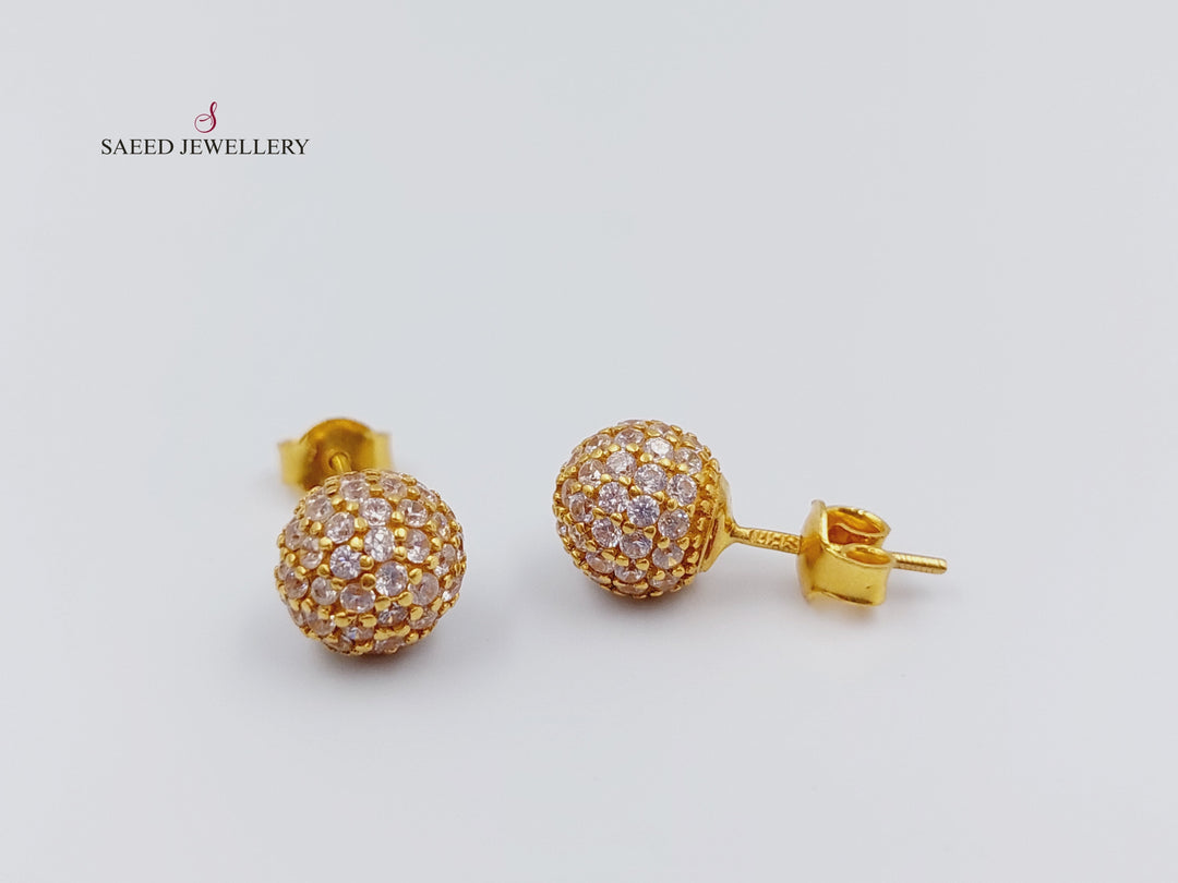 21K Screw Earrings Made of 21K Yellow Gold by Saeed Jewelry-حلق-برغي-محجر