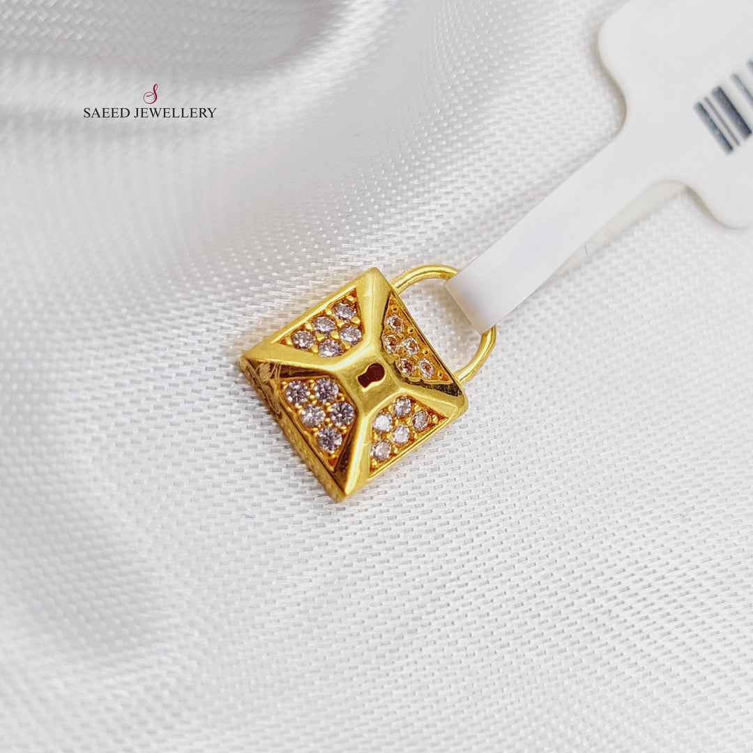 21K Small Lock Pendant Made of 21K Yellow Gold by Saeed Jewelry-تعليقة-قفل-صغيرة