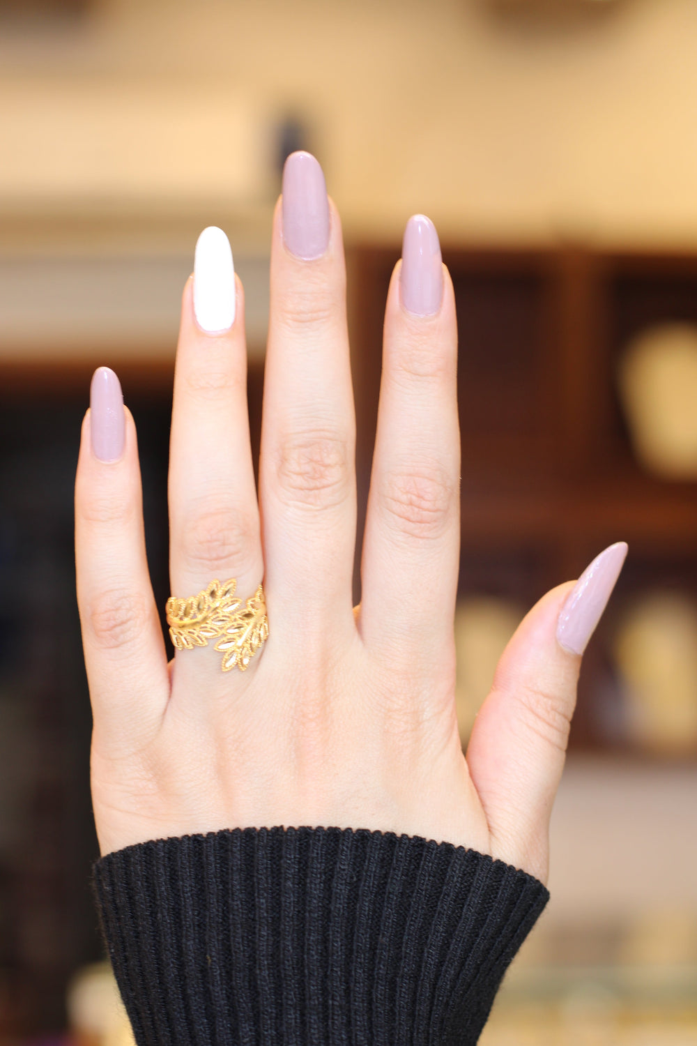 21K Spike Ring Made of 21K Yellow Gold by Saeed Jewelry-خاتم-ورقة-الشجر