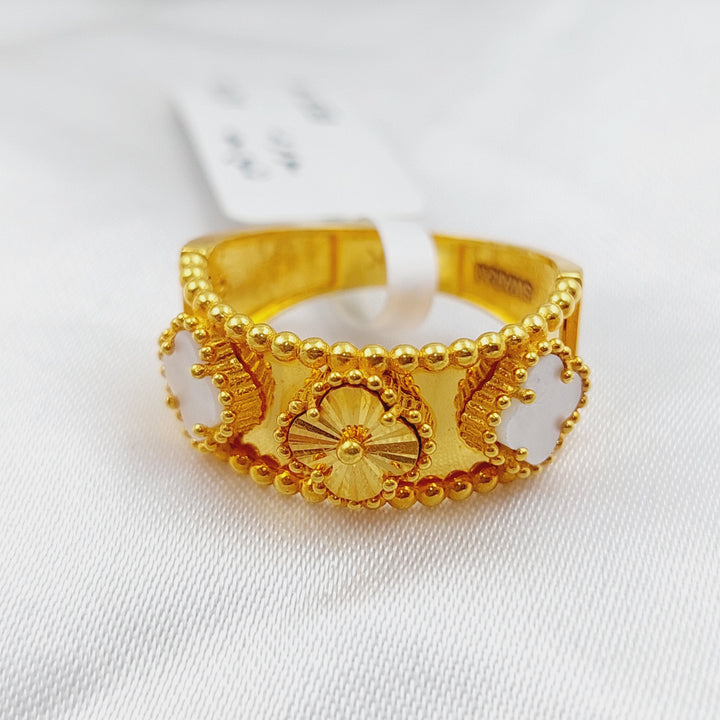 21K Starr Ring Made of 21K Yellow Gold by Saeed Jewelry-خاتم-فانكليف-محجر-2