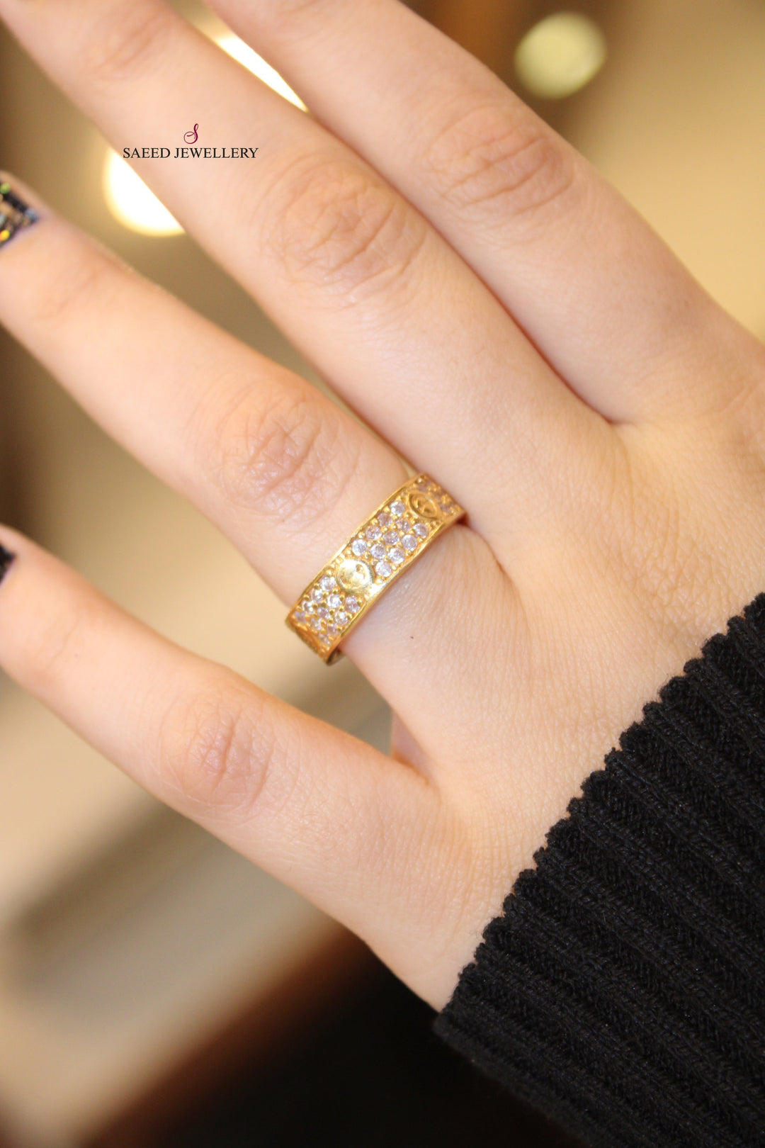 21K Thin Zirconia Wedding Ring Made of 21K Yellow Gold by Saeed Jewelry-ذبلة-محجر-رفيع