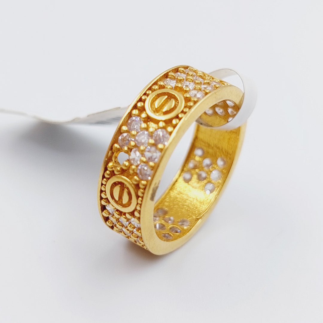 21K Thin Zirconia Wedding Ring Made of 21K Yellow Gold by Saeed Jewelry-ذبلة-محجر-رفيع