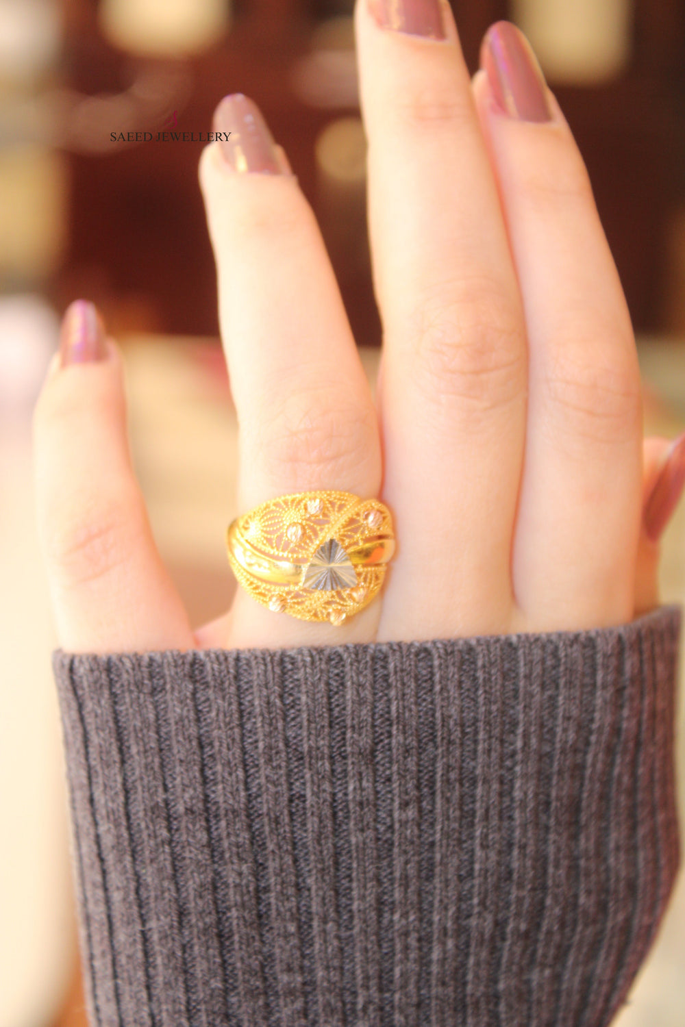 21K Turkish Fancy Ring Made of 21K Yellow Gold by Saeed Jewelry-خاتم-تركي-اكسترا
