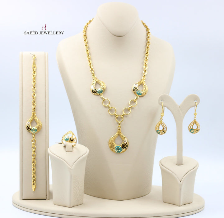 21K Gold Four Pieces Enameled Turkish Set by Saeed Jewelry - Image 1