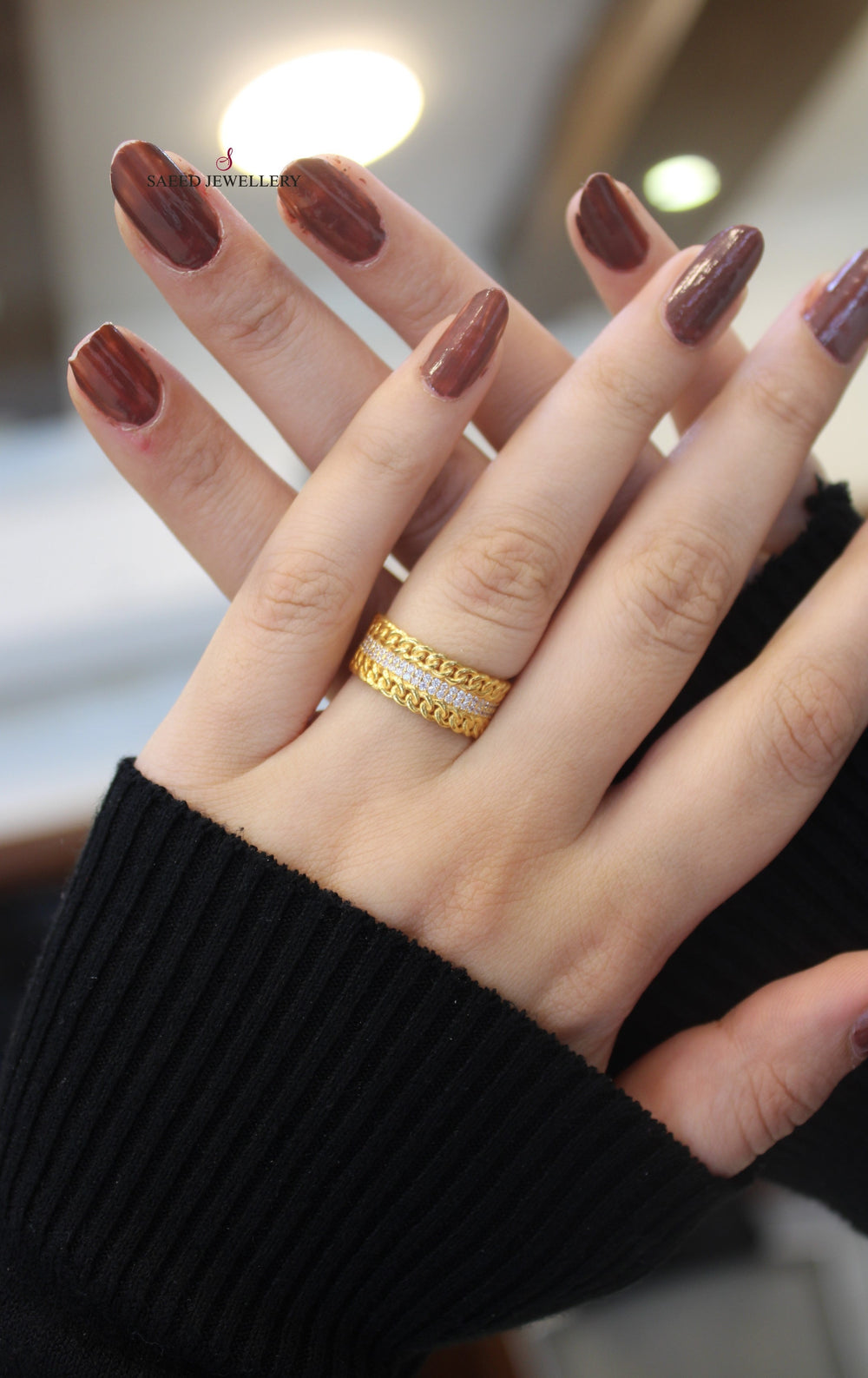 21K Turkish Zirconia Ring Made of 21K Yellow Gold by Saeed Jewelry-خاتم-محجر-تركي