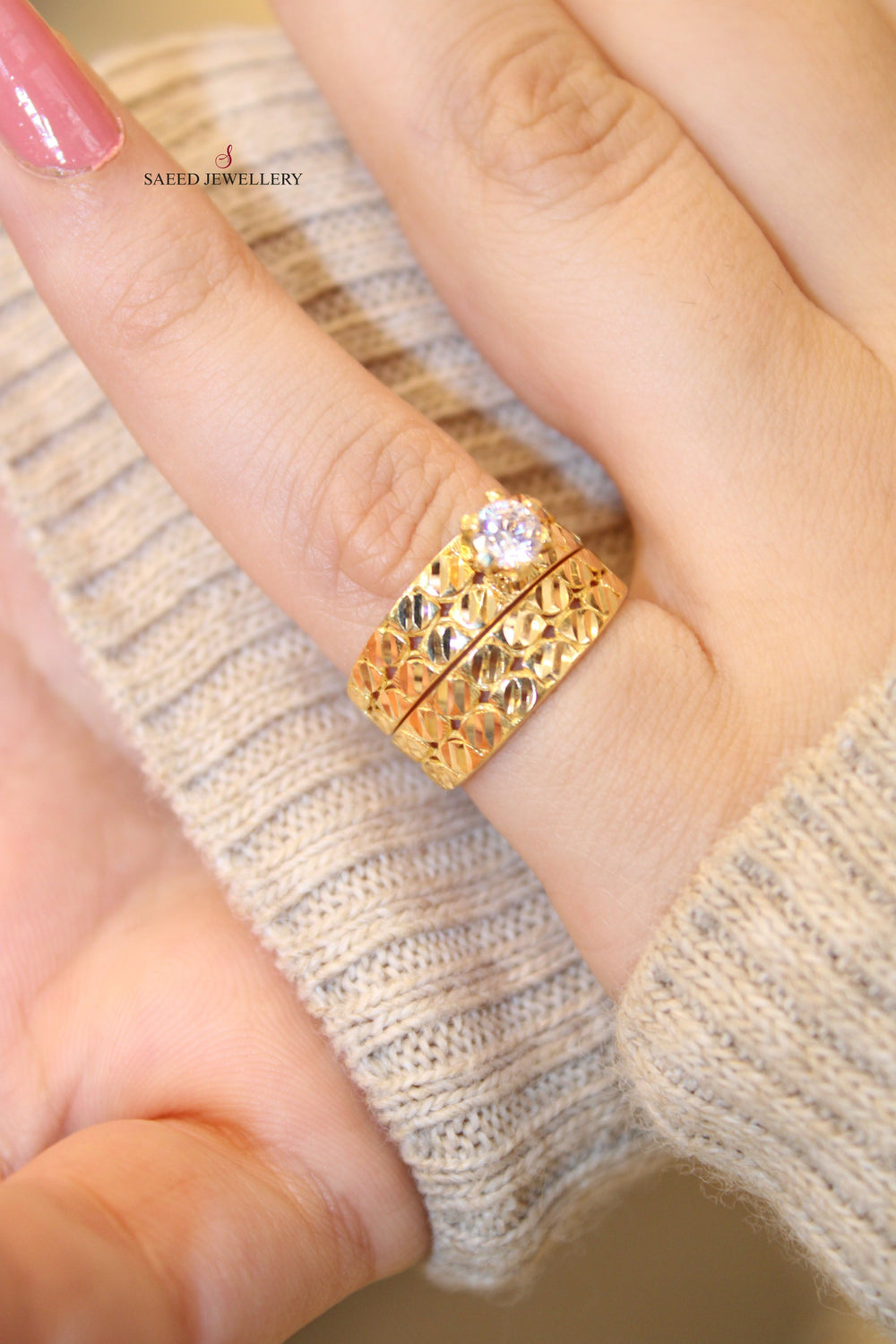 21K Twins Wedding Ring Made of 21K Yellow Gold by Saeed Jewelry-ذبلة-تونز-3