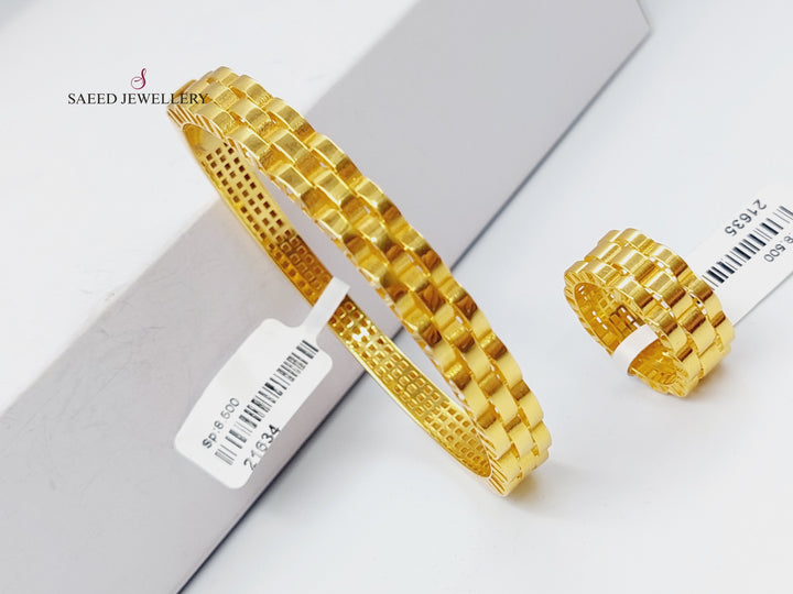 21K Waves Bracelet Made of 21K Yellow Gold by Saeed Jewelry-اسوارة-روليكس-مستورد