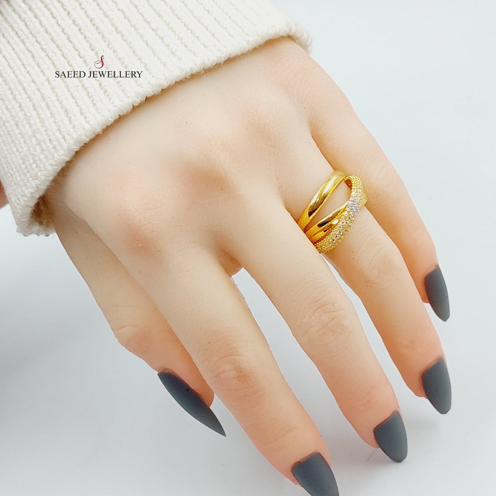 21K X Ring Zirconia Made of 21K Yellow Gold by Saeed Jewelry-27043