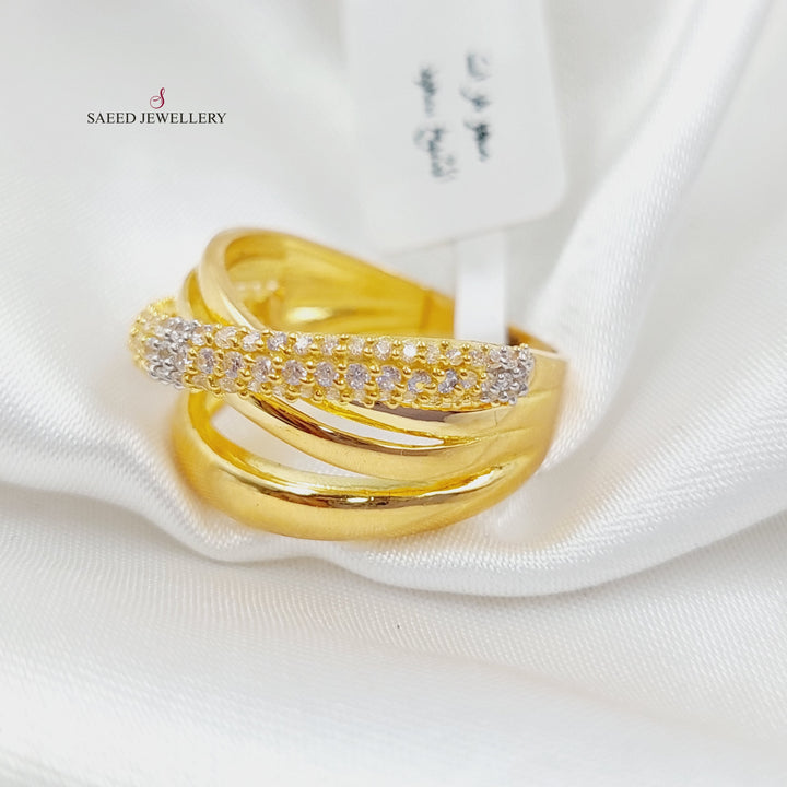 21K X Ring Zirconia Made of 21K Yellow Gold by Saeed Jewelry-27043