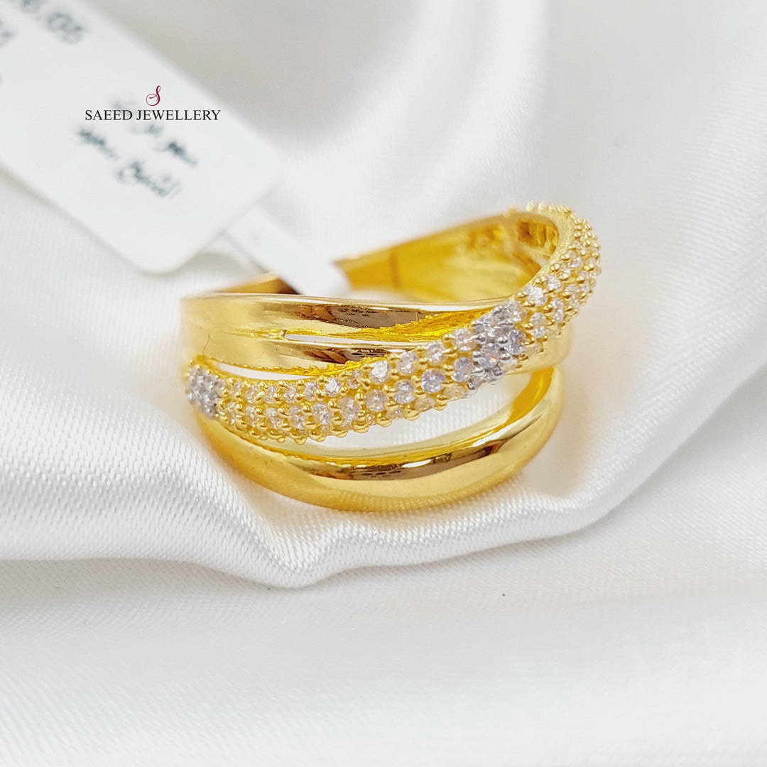 21K X Ring Zirconia Made of 21K Yellow Gold by Saeed Jewelry-27043