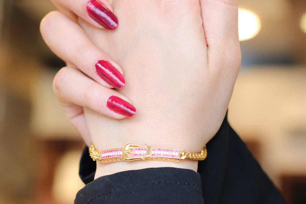 21K Zirconia Bracelet Made of 21K Yellow Gold by Saeed Jewelry-اسوارة-كارتير-محجر