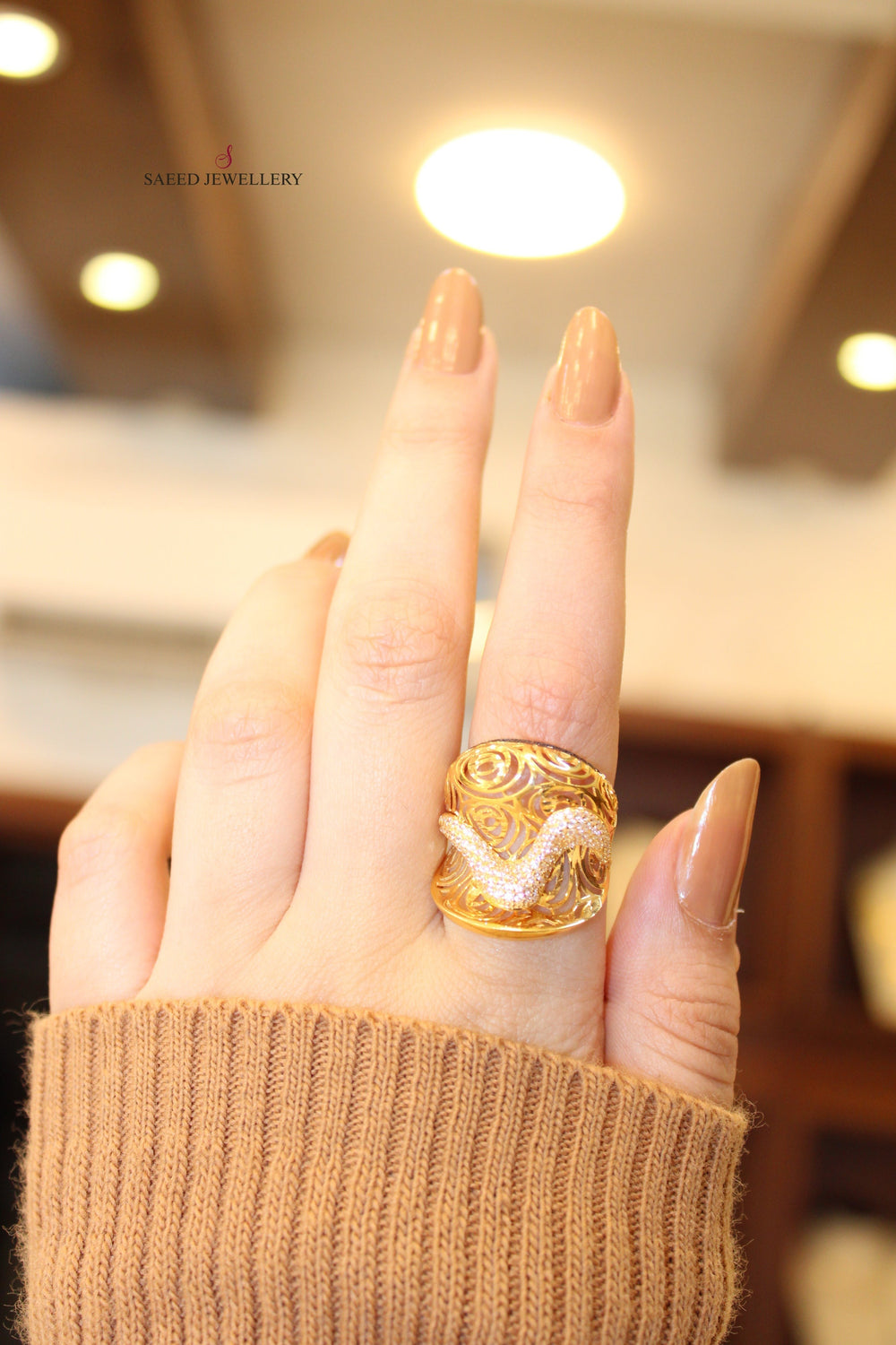 21K Zirconia Ring Made of 21K Yellow Gold by Saeed Jewelry-10312