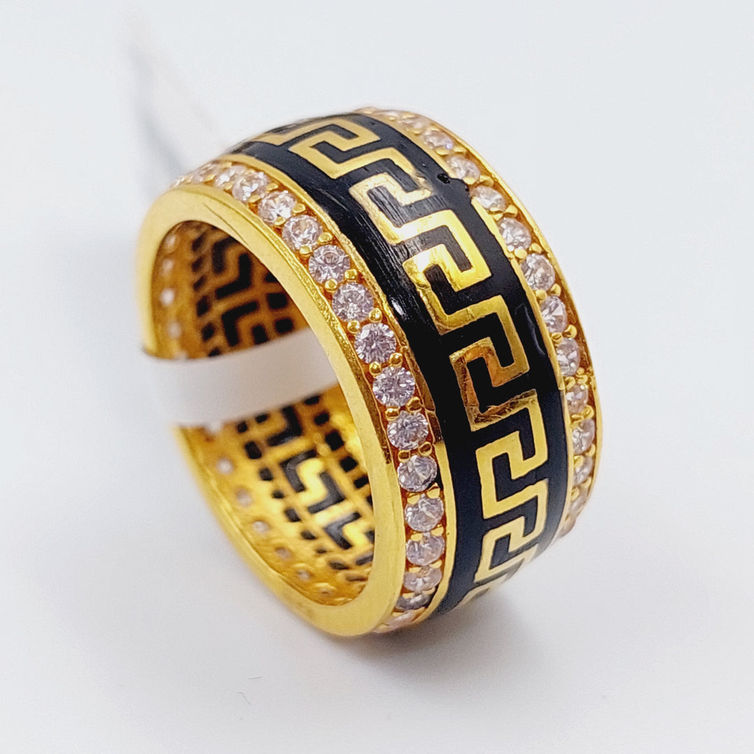 21K Zirconia Wedding Ring Made of 21K Yellow Gold by Saeed Jewelry-ذبلة-فرزاتشي-محجر