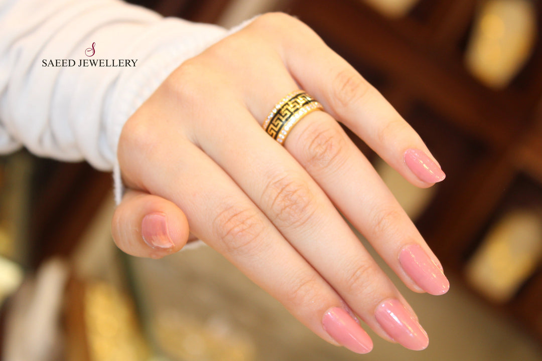 21K Zirconia Wedding Ring Made of 21K Yellow Gold by Saeed Jewelry-ذبلة-فرزاتشي-محجر