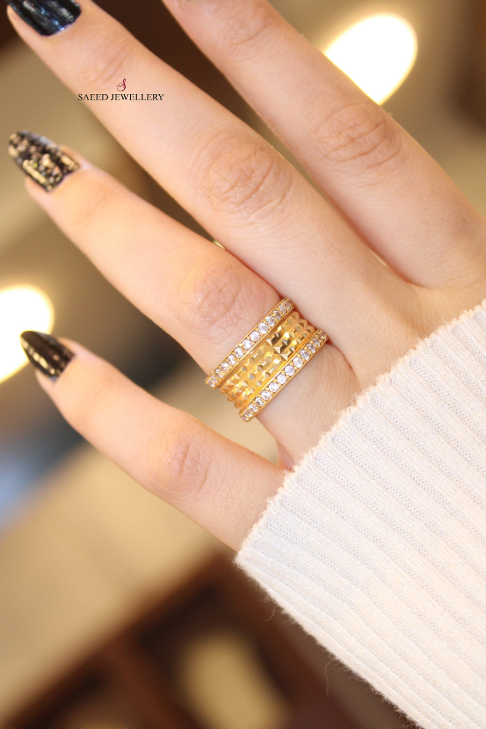 21K Zirconia  Wedding Ring Made of 21K Yellow Gold by Saeed Jewelry-ذبلة-اكسترا-محجر-3