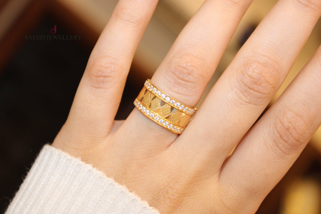 21K Zirconia Wedding Ring Made of 21K Yellow Gold by Saeed Jewelry-ذبلة-محجر-اكسترا-1