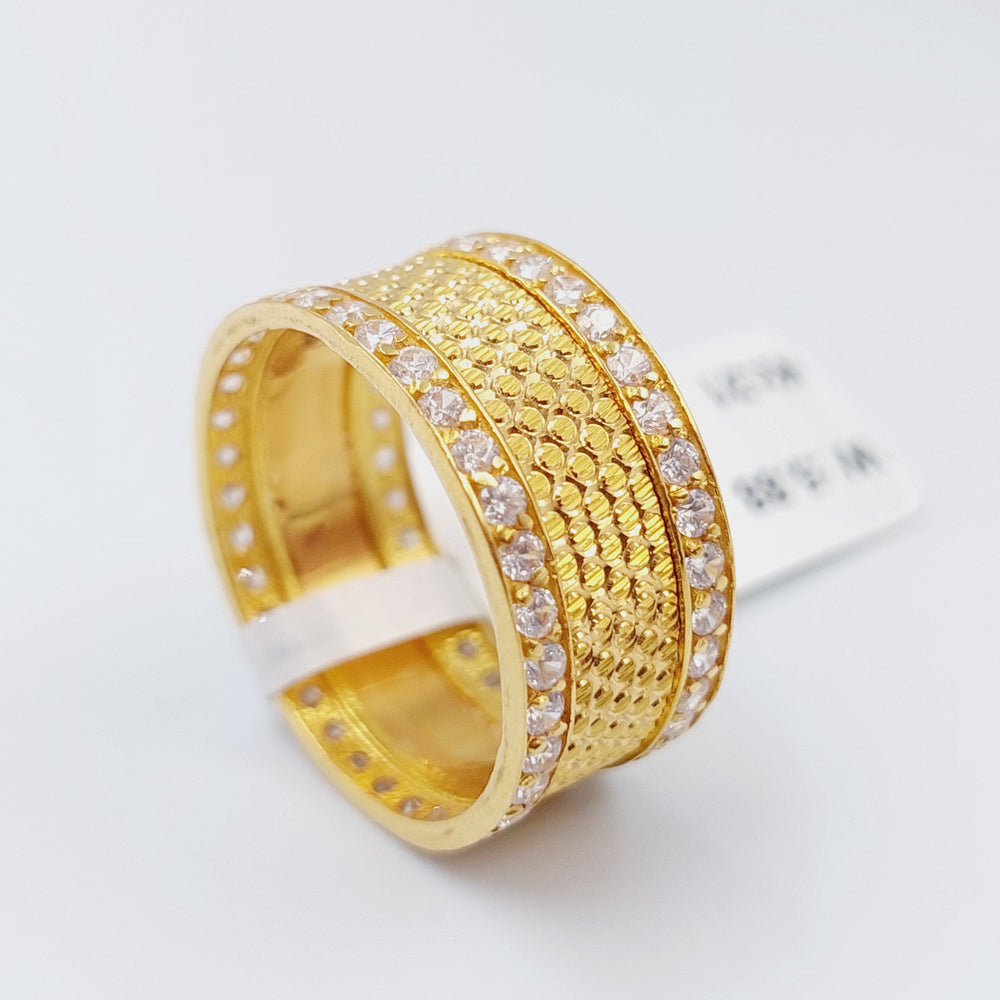 21K Zirconia Wedding Ring Made of 21K Yellow Gold by Saeed Jewelry-ذبلة-محجر-اكسترا