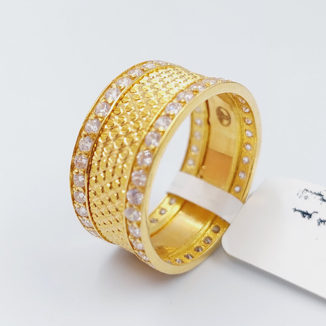 21K Zirconia Wedding Ring Made of 21K Yellow Gold by Saeed Jewelry-ذبلة-محجر-اكسترا