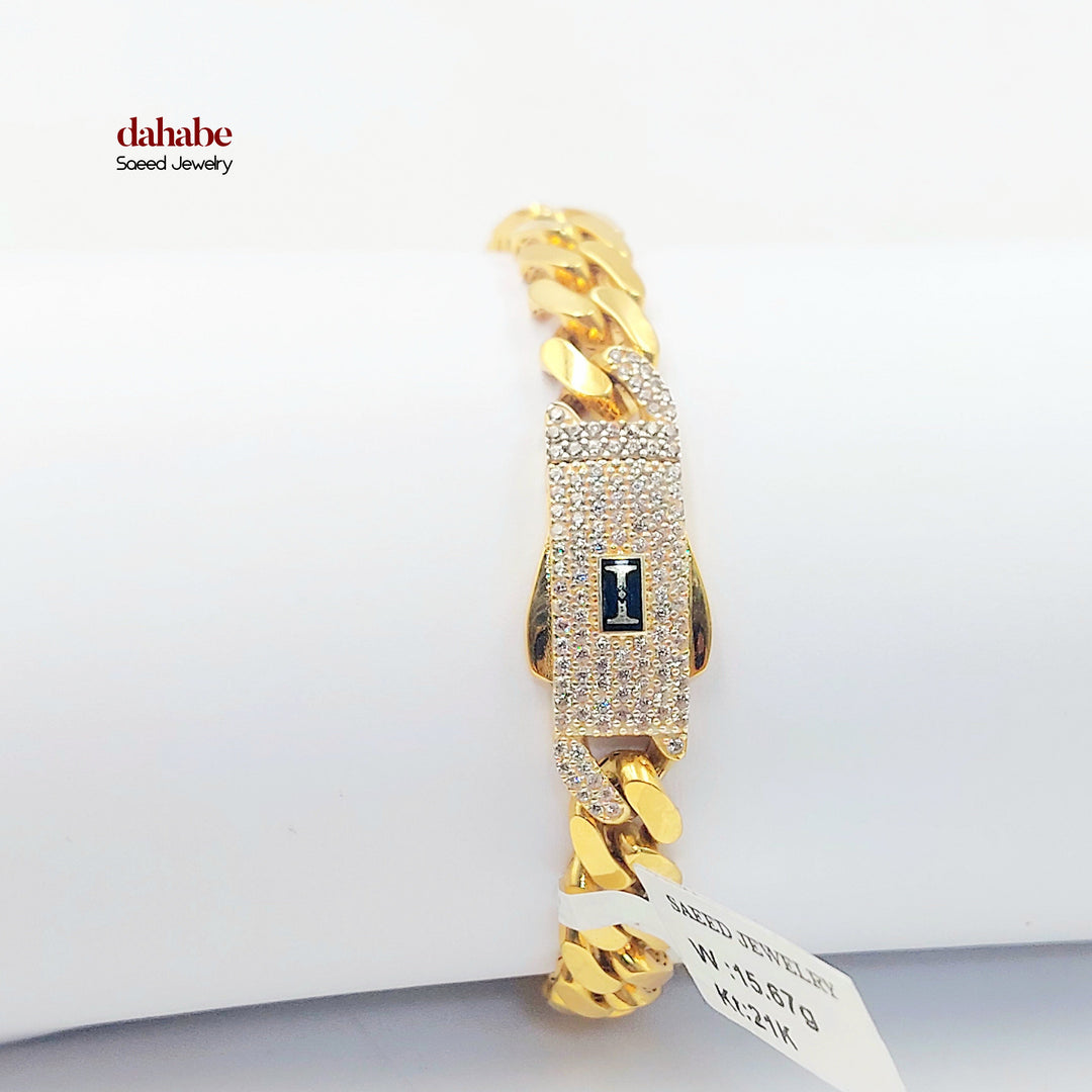 21K اسوارة جنزير مرصع-مجوهرات الشيخ سعيد-Saeed Jewelry 