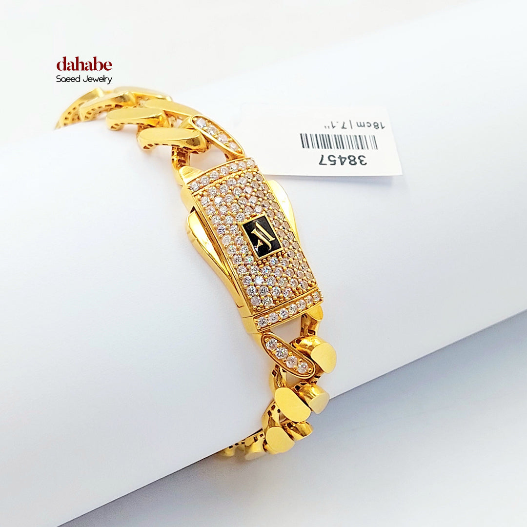 21K اسوارة جنزير مرصع-مجوهرات الشيخ سعيد-Saeed Jewelry 