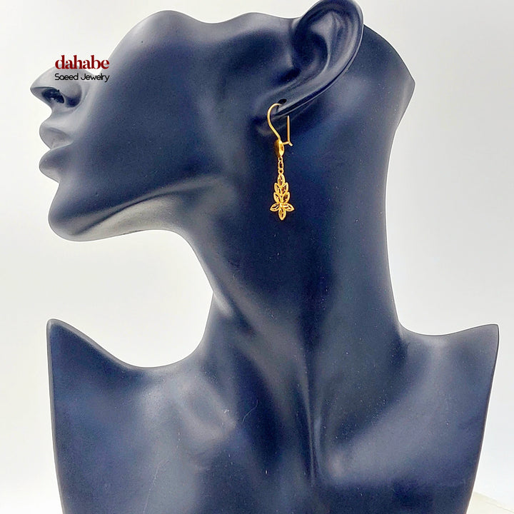21K حلق ورق الشجر-مجوهرات الشيخ سعيد-Saeed Jewelry 