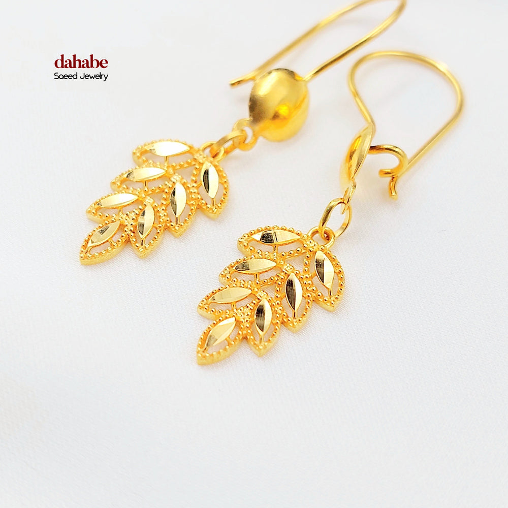 21K حلق ورق الشجر-مجوهرات الشيخ سعيد-Saeed Jewelry 