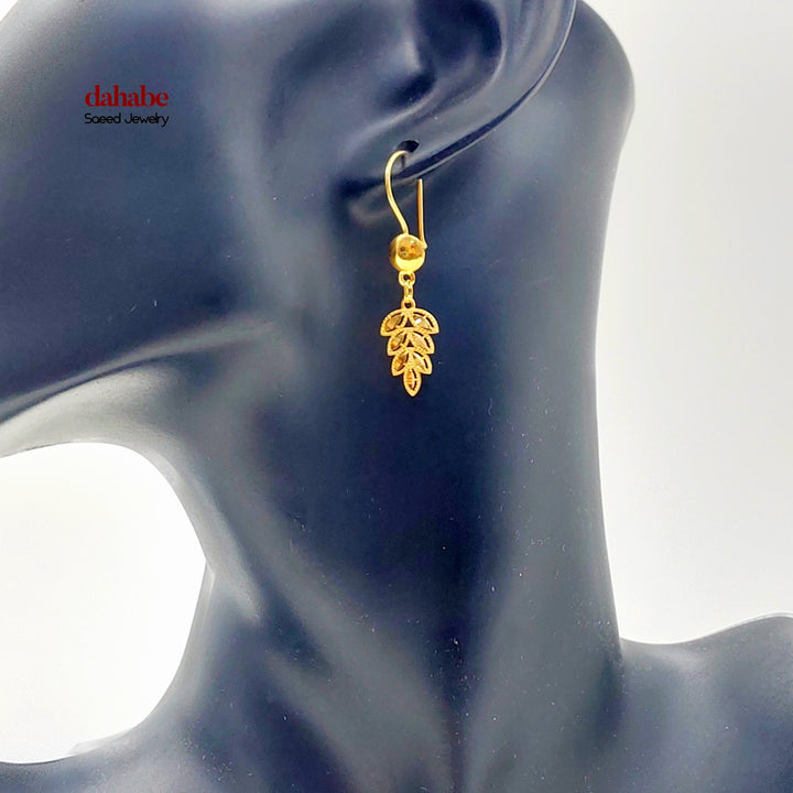 21K حلق ورق الشجر-مجوهرات الشيخ سعيد-Saeed Jewelry 