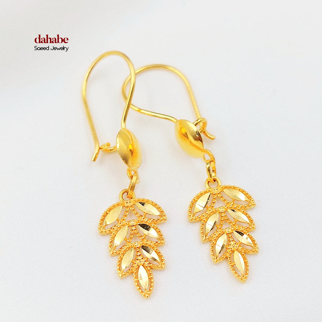 21K حلق ورق الشجر-مجوهرات الشيخ سعيد-Saeed Jewelry 