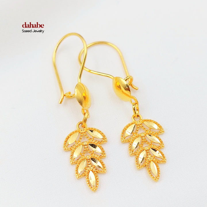 21K حلق ورق الشجر-مجوهرات الشيخ سعيد-Saeed Jewelry 