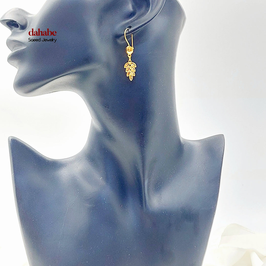 21K حلق ورق الشجر-مجوهرات الشيخ سعيد-Saeed Jewelry 
