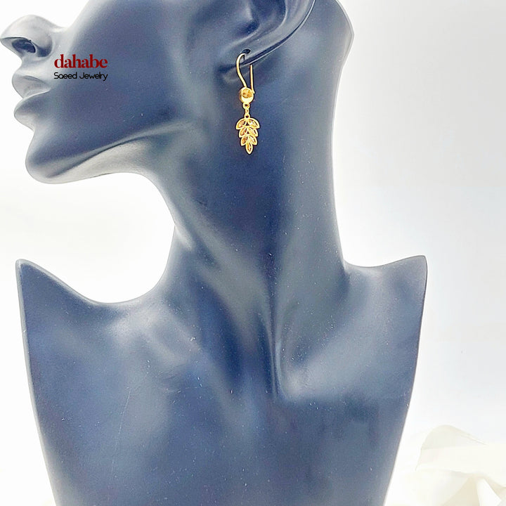 21K حلق ورق الشجر-مجوهرات الشيخ سعيد-Saeed Jewelry 