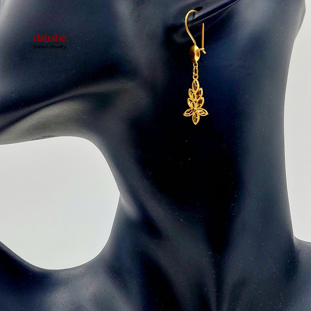 21K حلق ورق الشجر-مجوهرات الشيخ سعيد-Saeed Jewelry 