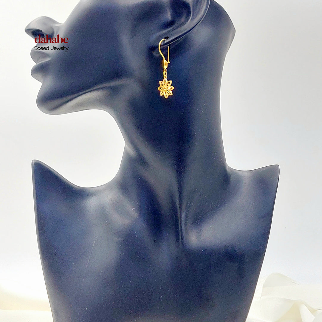 21K حلق ورق الشجر-مجوهرات الشيخ سعيد-Saeed Jewelry 