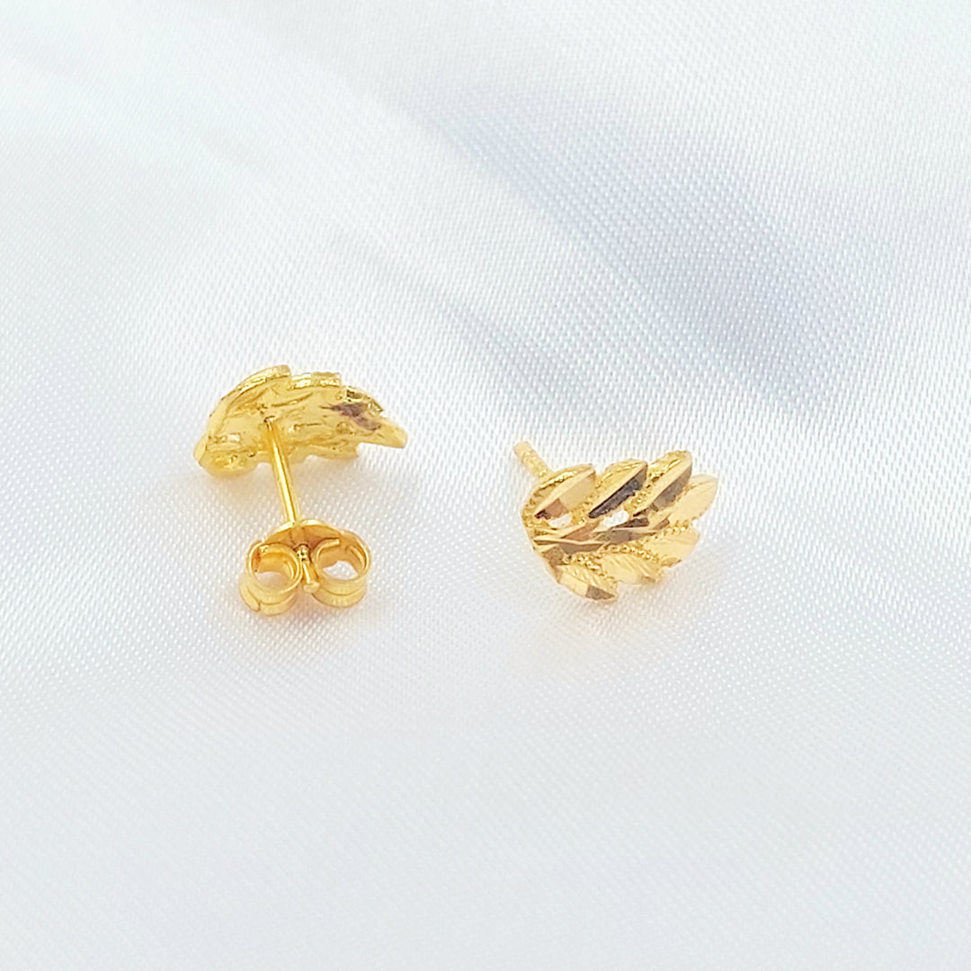 21K حلق ورق الشجر برغي-مجوهرات الشيخ سعيد-Saeed Jewelry 