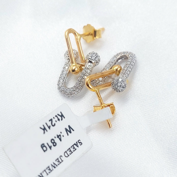 21K حلق برغي مرصع-مجوهرات الشيخ سعيد-Saeed Jewelry 