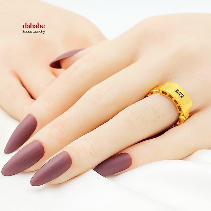21K خاتم جنزير اكسترا-مجوهرات الشيخ سعيد-Saeed Jewelry 