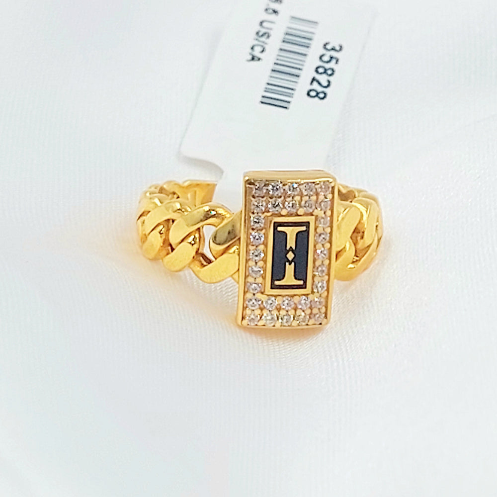 21K خاتم جنزير مينا مرصع-مجوهرات الشيخ سعيد-Saeed Jewelry 