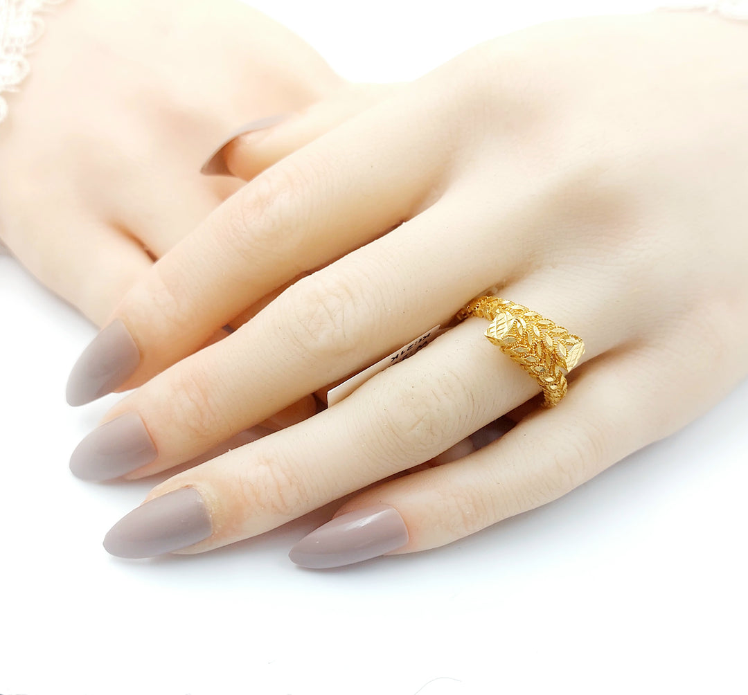 21K خاتم هرم ورق الشجر-مجوهرات الشيخ سعيد-Saeed Jewelry 
