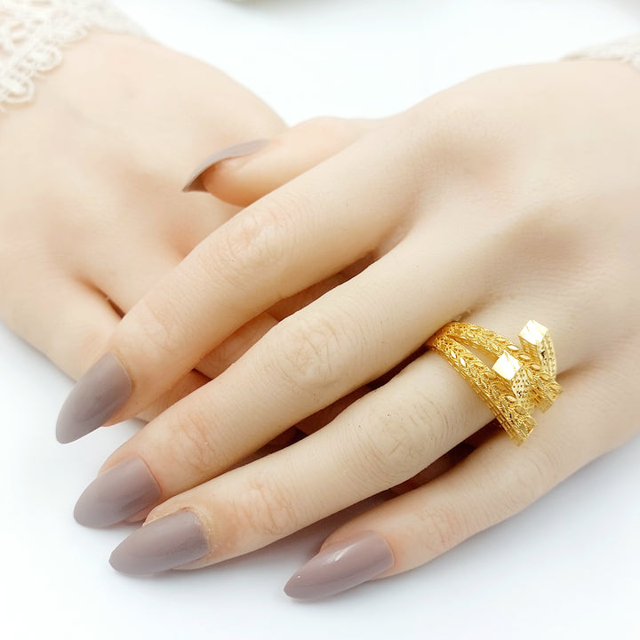 21K خاتم هرم ورق الشجر-مجوهرات الشيخ سعيد-Saeed Jewelry 