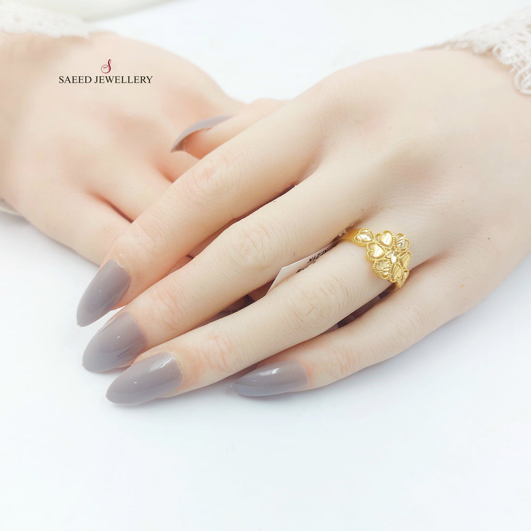21K خاتم وردة ورق الشجر-مجوهرات الشيخ سعيد-Saeed Jewelry 