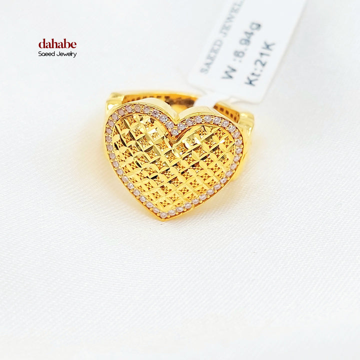 21K خاتم قلب مرصع-مجوهرات الشيخ سعيد-Saeed Jewelry 