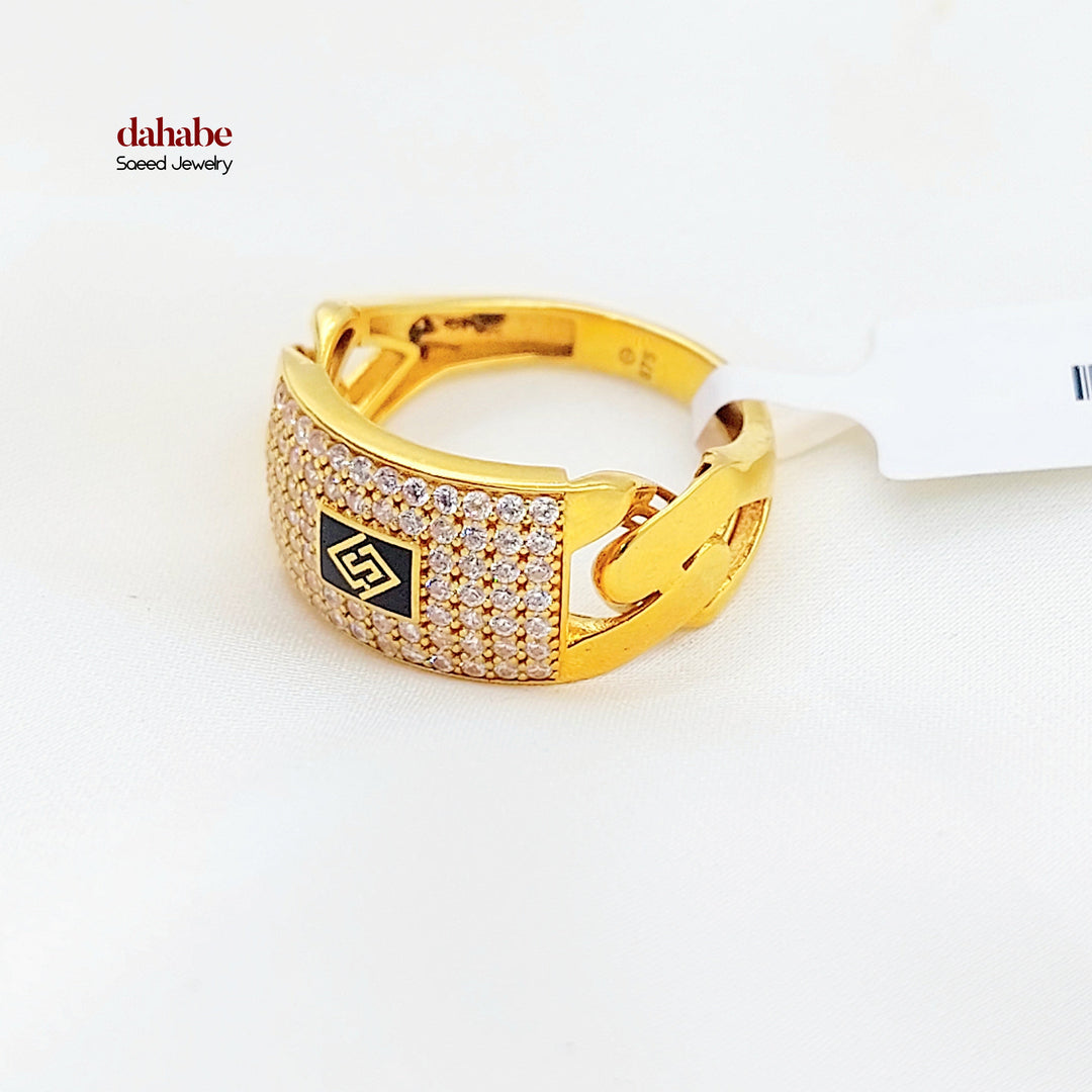 21K خاتم جنزير مرصع-مجوهرات الشيخ سعيد-Saeed Jewelry 