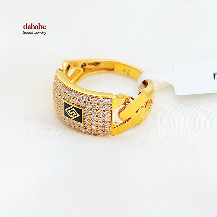 21K خاتم جنزير مرصع-مجوهرات الشيخ سعيد-Saeed Jewelry 